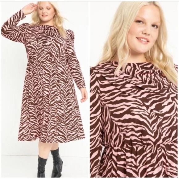 Eloquii Scarf Neck Long Sleeve Animal Print Dress - Picture 1 of 12